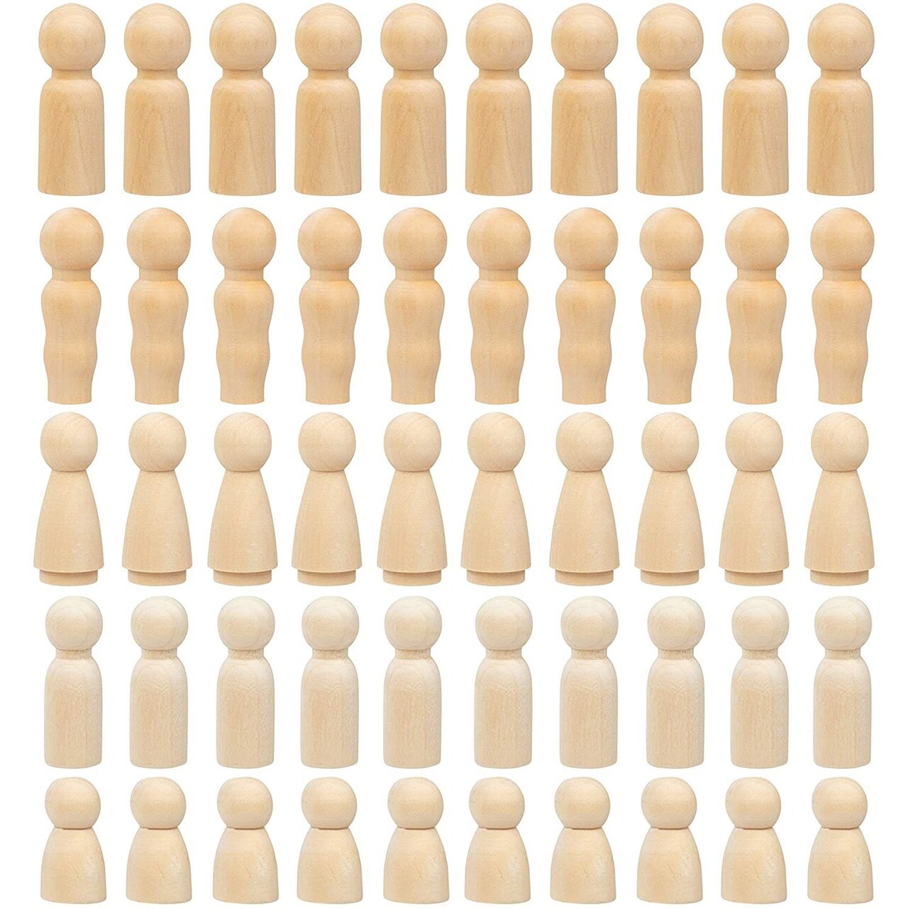 50 Pieces Unfinished Wood Peg Dolls, Wooden People Figures for